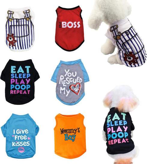 6 Pack Dog Clothes for Small Dogs, Soft and Breathable Puppy Kitten Shirts with Letters, Summer T-Shirts Apparel
