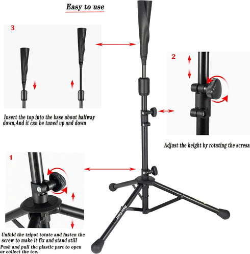 Portable Batting Tee Baseball Softball Tripod Stand with Carrying Bag for Training Practice