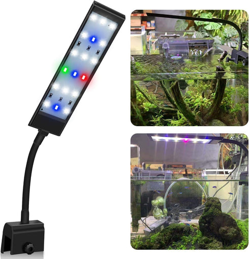 Clip On LED Aquarium Light for Small Mini Fish Tank, White Blue Green Red LED Lighting
