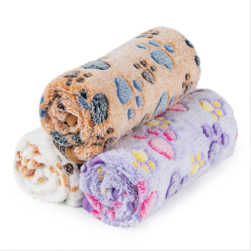 Dono 1 Pack 3 Dog Blankets for Small Dogs - Soft Fluffy Paw Print Fleece Pet Blanket, Warm Sleep Mat for Dog Cat Kitten