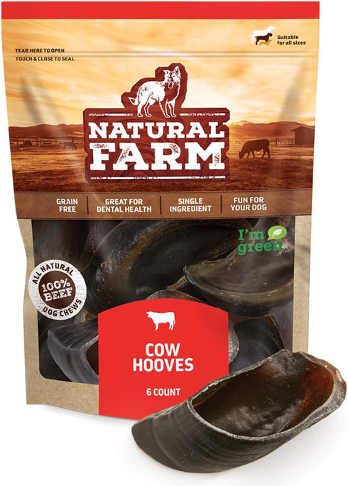 Cow Hooves (6 Pack), Odor-Free, All Natural Dog Treats from Natural Farm, Great Alternative to Bully Sticks