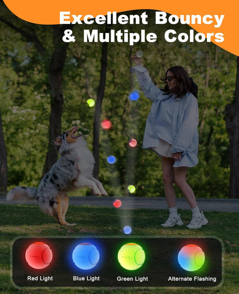 LED Dog Ball Rechargeable - Light Up Bounce-Activated Fetch Ball for Small & Medium Dogs, 2.5 Inches, Orange