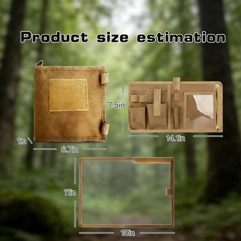 Cxomnndiw Waterproof Map Case for Land Navigation Kit - Khaki Tactical Military Pouch, Oxford+TPU, Foldable with Clear