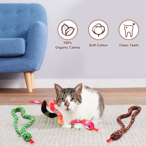CiyvoLyeen Interactive Catnip Toys - Set of 3 Snake Cat Toy for Indoor Cats, Novelty Gift for Cat Lovers
