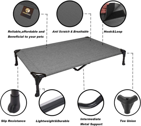 Veehoo Cooling Elevated Dog Bed, Portable Raised Pet Cot with Washable Mesh, Durable Dog Cots Bed for Indoor & Outdoor