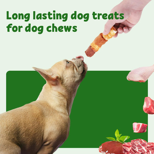 454g Dog Treats Triple Flavor Rolls - Chicken Liver, Beef, Chicken Wrapped Rawhide Rolls for Medium and Large Dogs