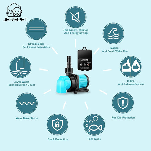 320GPH Mini Aquarium DC Water Pump with Controller, Submersible Return Pump for 20g to 50g Aquariums