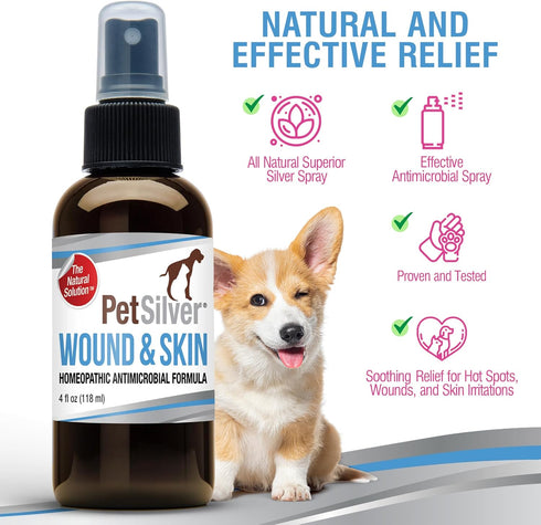 PetSilver Wound & Skin Spray, Dog Wound Spray, Allergy Relief for Dogs, Natural Skin Soother, 4 fl oz