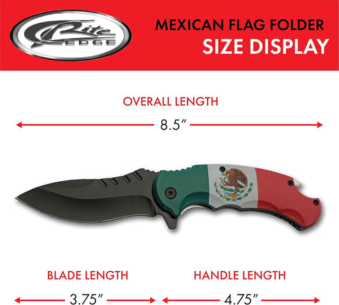 SZCO Supplies 8.5" Mexican Flag Assisted Open Folding Knife with Pocket Clip, Red, White & Green