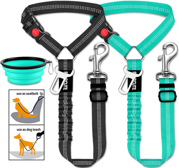 Paercute 3 Piece Dog Car Seat Belt Set - Retractable Adjustable Pet Seatbelts
