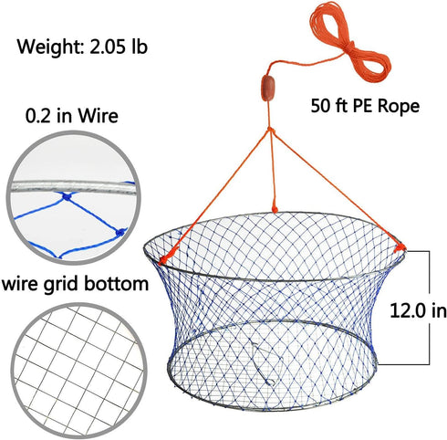 24 20 12 Palmyth Wire Grid Bottom Crab Nets Two Ring Crab Kit with Harness and Bait Clip X X