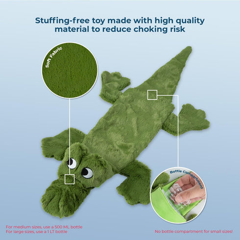 Best Pet Supplies 2-in-1 Stuffless Squeaky Dog Toys, Soft Durable Fabric for Indoor Play, Alligator, Large