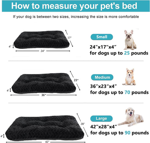42 Inch Black Dog Crate Bed for Large Dogs, Washable Crate Mats for Dog Cages Up to 90 lbs, Pet Bed Crate Pillows, Tire