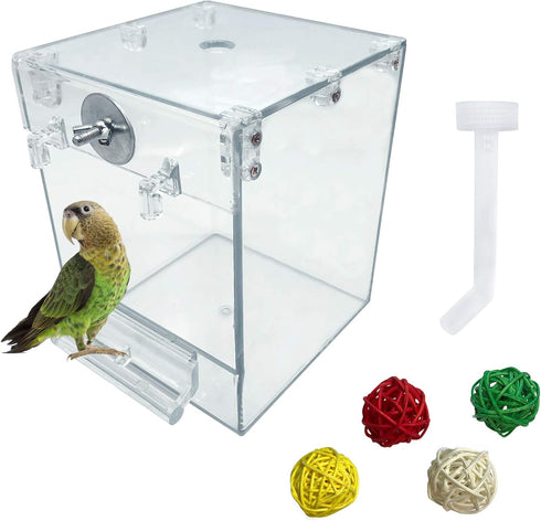 PINVNBY Bird Bath Box - Parrot No-Leakage Bathtub for Cage with Water Injector & Balls Toys (6 Pcs)
