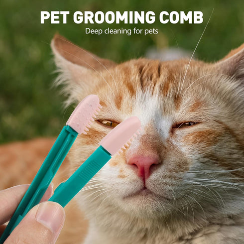 POPETPOP Cat Dog Tear Stain Remover: 2pcs Mini Grooming Comb Brush for Dogs Cats, Multifunctional Eye Comb for Removing