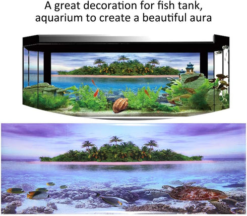 3D Effect Aquarium Fish Background Coconut Tree Beach Double-Sided Adhesive Wallpaper Decor (91 * 50cm)