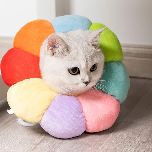 KUDES Adjustable Cat Small Dog Recovery Collar, Cute Neck Cone for Surgery, Wound Healing Protective Cone, Colorful (L,