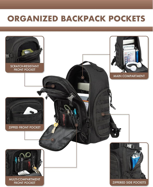 Tactical Laptop Backpack for Men, Black Military Bag