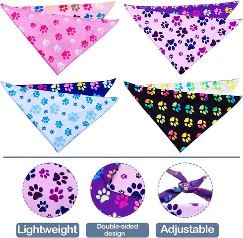 PET SHOW 4 Pack Paw Print Big Dog Bandanas Set - Reversible Adjustable Scarves for Medium Large Dogs
