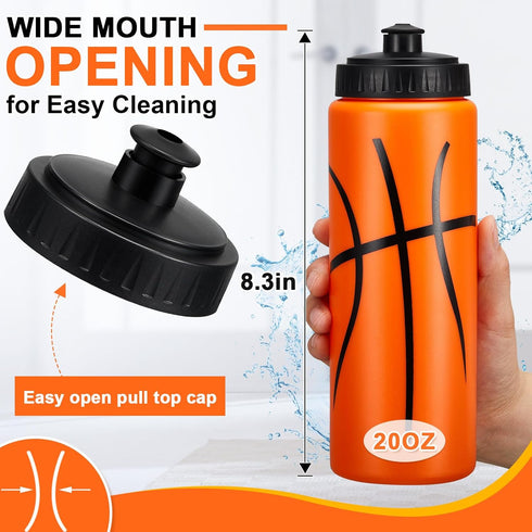 Yaomiao 12 Pcs 20 oz Basketball Water Bottle for Boys, Reusable BPA Free Squeeze Bottles