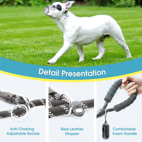 BAAPET 6 Feet Anti-Choking Dog Leash, Black, Durable Rope Cover, Padded Handle, Training with Poop Bags