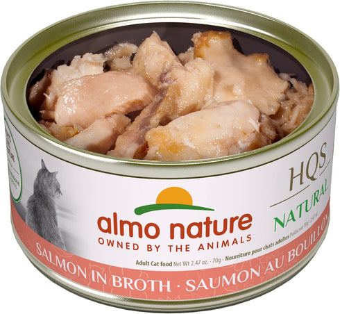 almo nature HQS Natural Salmon in Broth - Grain Free Wet Canned Cat Food - 24 Pack of 2.47 oz/70g cans