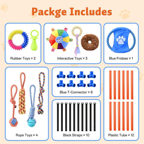 QUJOGA 10 Puppy Play Gym for Small/Medium Dogs with Hanging Puppy Teething Toys,Dog Enrichment Playground,Dog Rope Toys