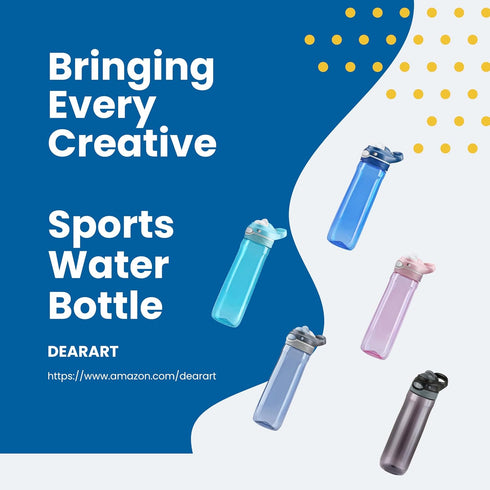 2-Pack 26oz 100% DEARART Grey and Sky Blue Water Bottles No Straw, Easy Clean BPA FREE Leakproof, Clear Bottle
