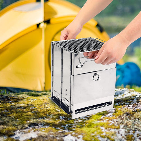 REDCAMP Large Portable Wood Burning Camping Stove, Folding Stainless Steel Backpacking Stove for Outdoor Cooking