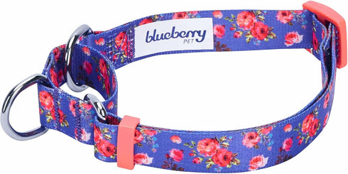 Blueberry Pet Large Martingale Safety Training Dog Collar, Irish Blue, Heavy Duty Adjustable, Rose Print