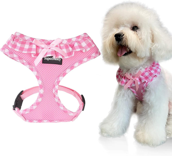 SuperBuddy Upgraded Soft Mesh Dog Harness, Lightweight Breathable Pet Harness for Outdoor Walking, Pink - Medium
