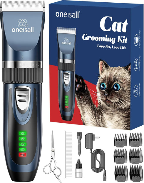oneisall Cat Clippers for Matted Hair, Quiet Cordless Shaver for Long Hair, 2 Speed Grooming Kit (Blue)