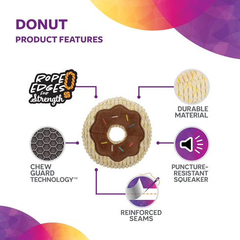 Tough 'N Fun Donut Plush Dog Toy - Tan, Small, Squeaky with Chew Guard Technology (71148)