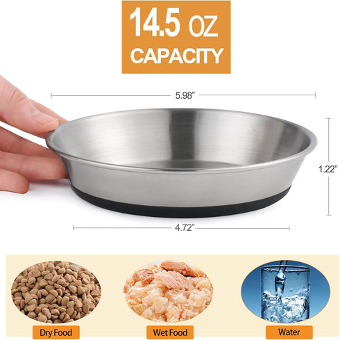 Stainless Steel Cat Bowls, 3 Pack Whisker Friendly Shallow Dishes for Food and Water, Non-slip Silicone Bottom