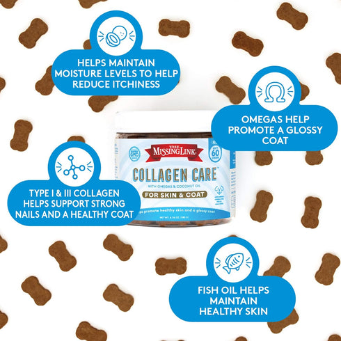 60ct The Missing Link Collagen Care Skin & Coat Soft Chews - Daily Hair Growth, Healthy Skin & Strong Nails Support