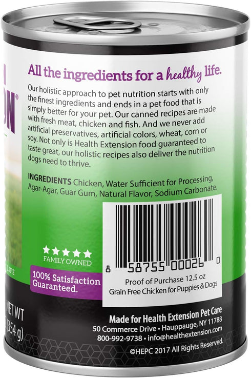 Health Extension Wet Dog Food, Gluten and Grain-Free, Natural Canned Food for Puppies, Chicken Recipe