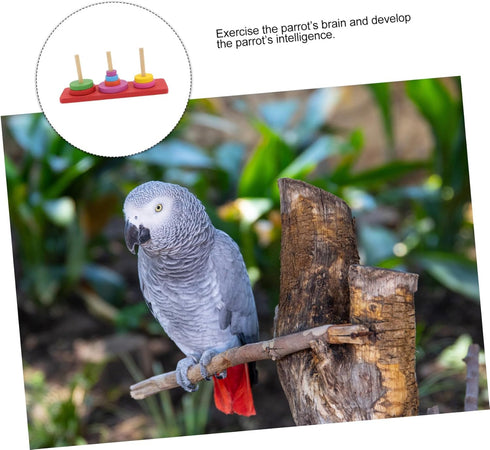 MUELODSIC Interactive Parrot Training Ring for Medium to Large Birds Wooden Tabletop Stacking Game to Enhance