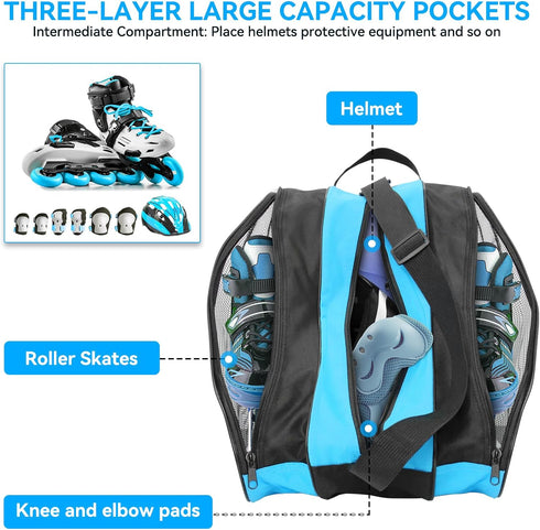 Qavctw Ice Skate Roller Skate Bag with T Tool, Adjustable Shoulder Strap, Top Handle, Premium Oxford Cloth