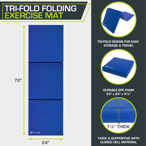 6x2 MMA, ProSource Tri-Fold Folding Thick Exercise Mat with Carrying Handles for Gymnastics, Stretching, Core Workouts