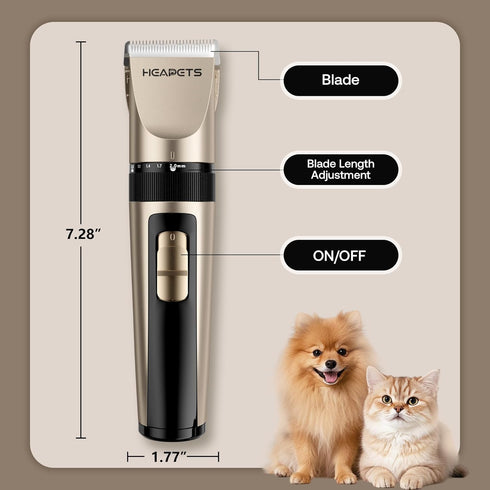 HEAPETS Dog Grooming Clippers, Low Noise, Electric Quiet, Adjustable Clipper Comb, Rechargeable Cordless Dog Hair