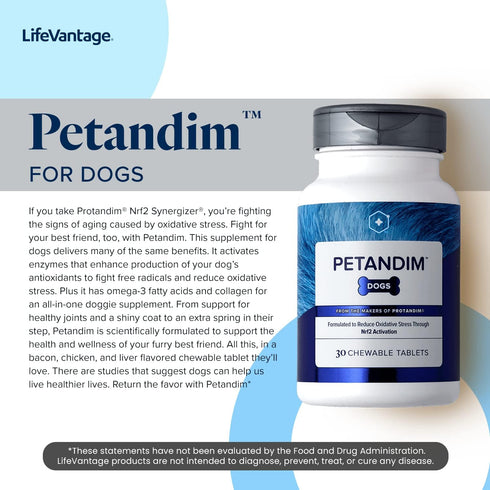 Petandim Dog Vitamins - 30 Chewable Tablets for Joint Support, Skin & Coat Health, Bacon, Chicken, and Liver Flavor