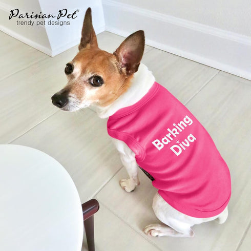 Parisian Pet Dog Tshirt - “Barking Diva“ Embroidered Girl Dog Clothes, Lightweight Pink Tee, 2XL