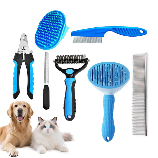 Generic 7PCS Dog Grooming Brush Kit for Shedding and Matted Fur, Self-Cleaning Slicker