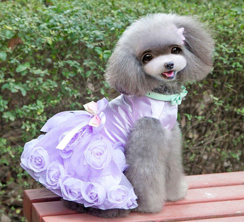 SMALLLEE_LUCKY_STORE Pet Small Dog Wedding Dress with Bowknot - Birthday Party Costume, Satin Rose Pearls, Girl Formal