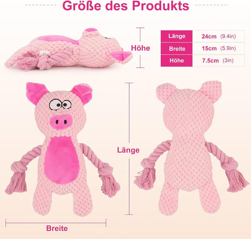 Dog Squeaker Toys with Crinkle Paper, Stuffed Animal Plush Chewing Toy for Puppy, Small, Medium Dogs (Pink Pig)