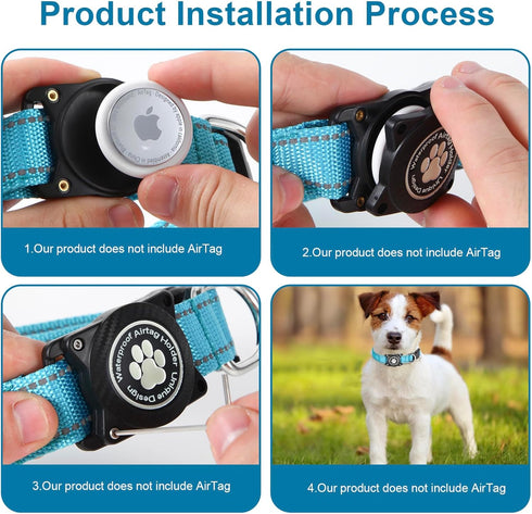 Airtag Dog Collar, Nylon Collar with Waterproof Holder, Reflective Adjustable Pet Collar for Heavy Duty Dogs