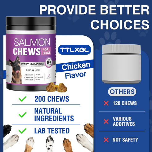 3 200 Omega Skin and Coat Supplement for Dogs Chews Dog Fish Oil Supplements with EPA & DHA Fatty Acids Dry Skin Relief