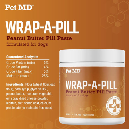 Pet MD Wrap A Pill Peanut Butter Flavor Pill Paste for Dogs - Make a Pocket to Hide Pills & Medication - 8 oz