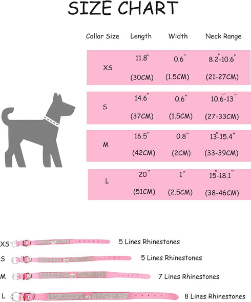 Bling Dog Collar for Small Medium Large Dogs, Adjustable Crown Rhinestone Collars for Girl and Boy Dogs (S, Pink)