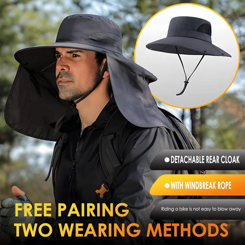 Fishing Hat for Men & Women, Outdoor UV Waterproof Wide Brim Bucket Hat, UPF50+ Sun Hat with Neck Flap
